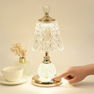Lampe de table LED USB en verre et fer avec abat-jour tambour et base conique moderne pour chambre 