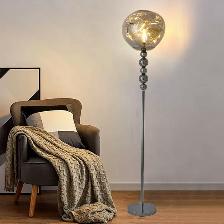 Lampadaire moderne de luxe avec colonne longue perlée en aluminium acrylique à 1 lumière pour salon 