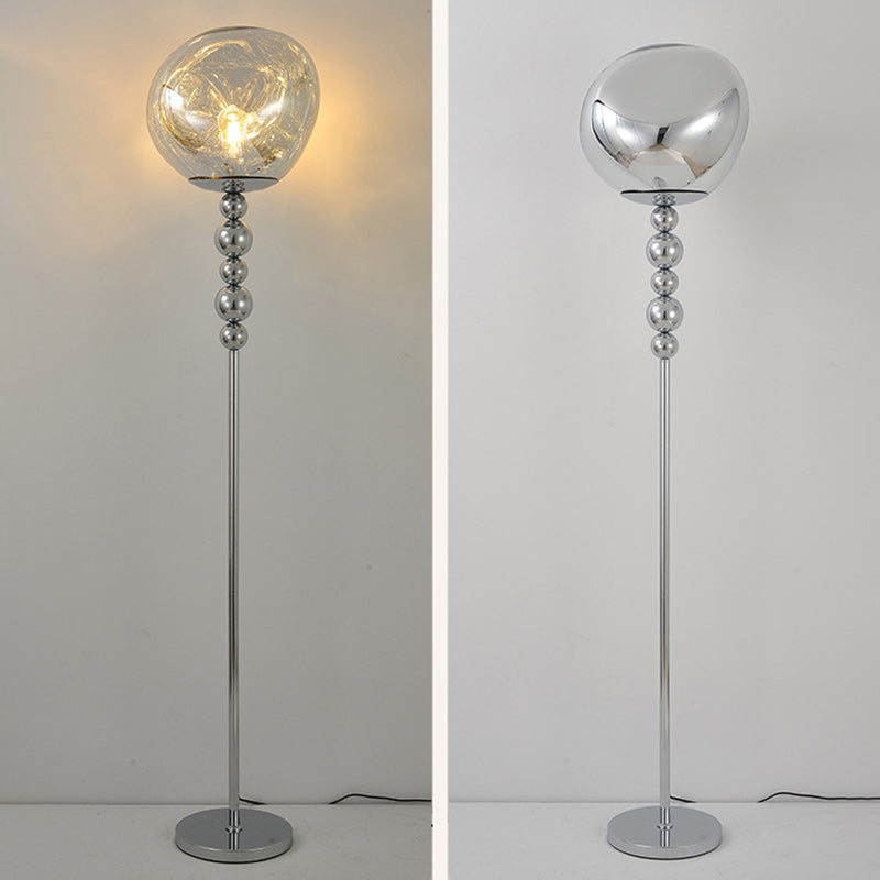 Lampadaire moderne de luxe avec colonne longue perlée en aluminium acrylique à 1 lumière pour salon 