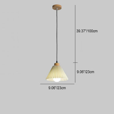 Lustre suspendu à 1 lumière en tissu conique plissé japonais traditionnel pour salon 