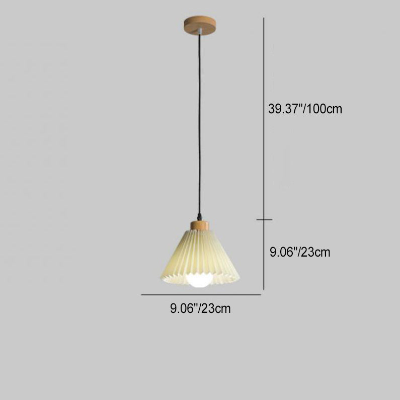 Lustre suspendu à 1 lumière en tissu conique plissé japonais traditionnel pour salon 