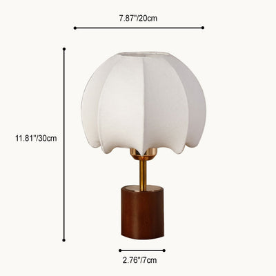 Traditionelle chinesische Kuppelblätter Muster Stoff Holz Eisen 1-Licht Tischlampe für Schlafzimmer 