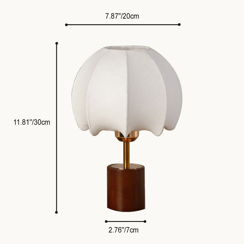 Traditionelle chinesische Kuppelblätter Muster Stoff Holz Eisen 1-Licht Tischlampe für Schlafzimmer 
