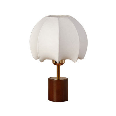 Traditionelle chinesische Kuppelblätter Muster Stoff Holz Eisen 1-Licht Tischlampe für Schlafzimmer 