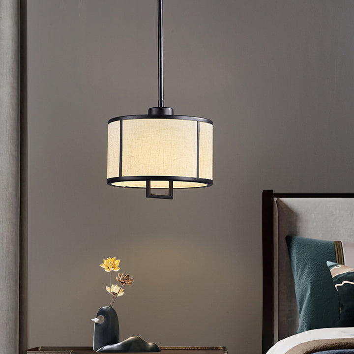 Tambour traditionnel chinois en fer et laiton avec tissu, suspension à 1 lumière pour chambre 