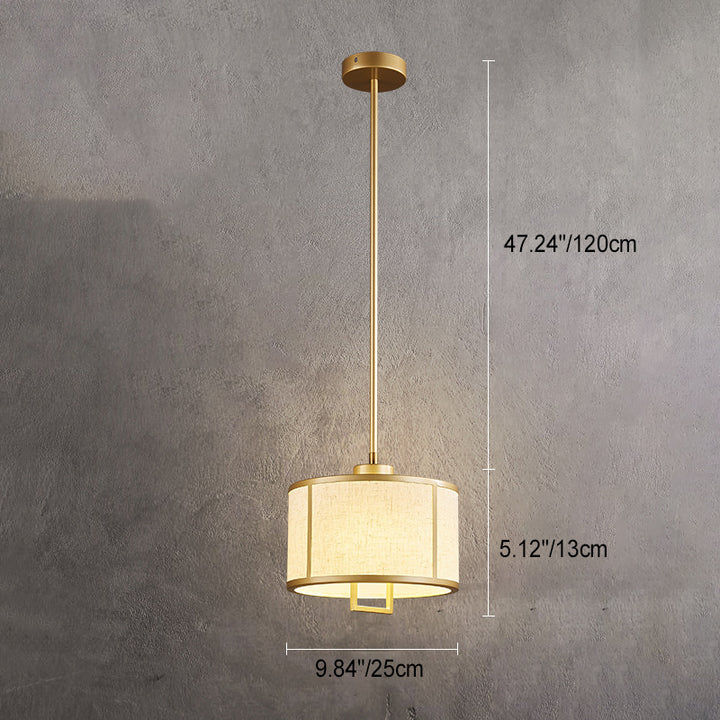 Tambour traditionnel chinois en fer et laiton avec tissu, suspension à 1 lumière pour chambre 