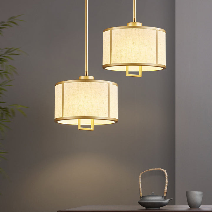 Tambour traditionnel chinois en fer et laiton avec tissu, suspension à 1 lumière pour chambre 
