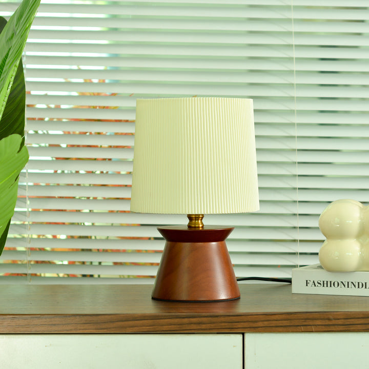 Zeitgenössische Retro Holzstoffstreifen Zylinder 1-Licht Tischlampe für den Nachttisch 