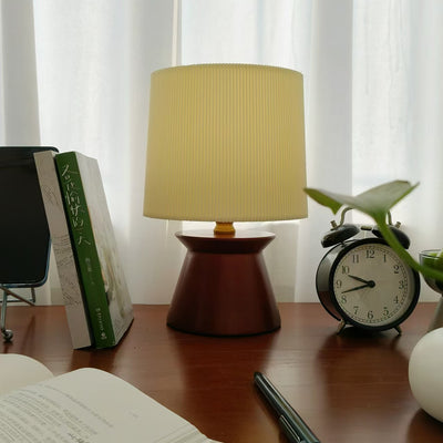 Lampe de table à 1 lumière en forme de cylindre avec bandes en tissu rétro contemporain en bois pour chevet 