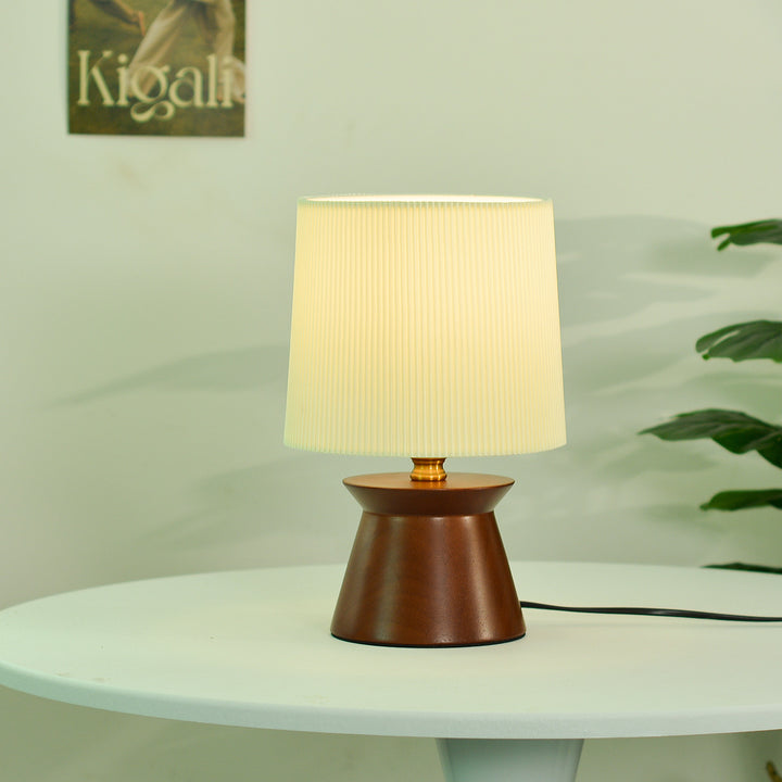 Zeitgenössische Retro Holzstoffstreifen Zylinder 1-Licht Tischlampe für den Nachttisch 