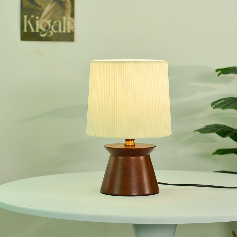 Lampe de table à 1 lumière en forme de cylindre avec bandes en tissu rétro contemporain en bois pour chevet 