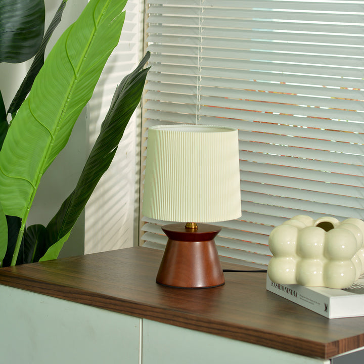 Zeitgenössische Retro Holzstoffstreifen Zylinder 1-Licht Tischlampe für den Nachttisch 
