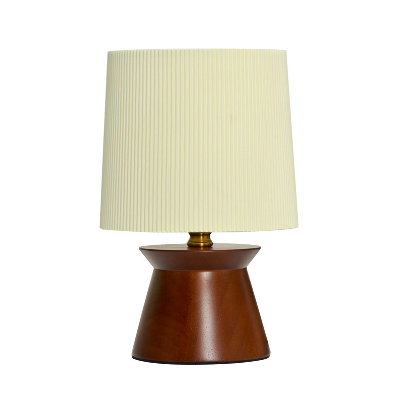 Lampe de table à 1 lumière en forme de cylindre avec bandes en tissu rétro contemporain en bois pour chevet 