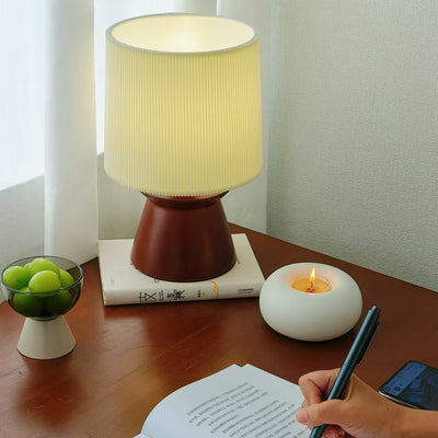 Lampe de table à 1 lumière en forme de cylindre avec bandes en tissu rétro contemporain en bois pour chevet 