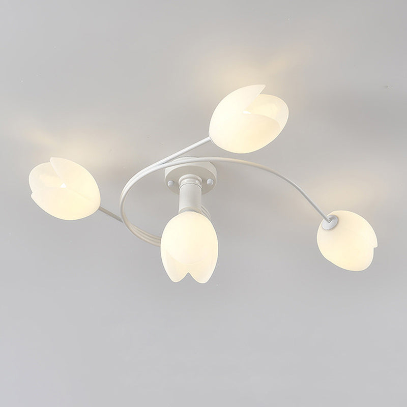 Contemporary Creative Branch Magnolia Flower Iron Plastic 4/6 Light Semi-Flush Mount Ceiling Light For Living Room