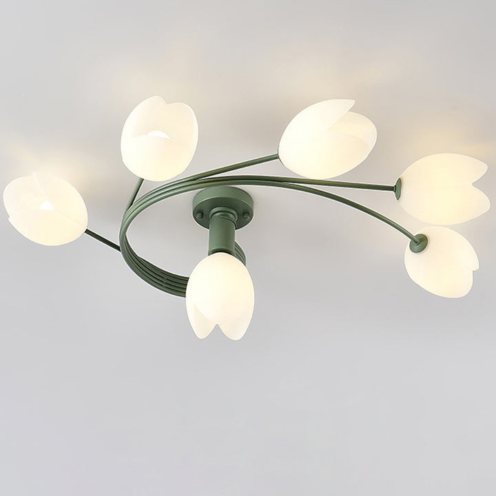 Contemporary Creative Branch Magnolia Flower Iron Plastic 4/6 Light Semi-Flush Mount Ceiling Light For Living Room