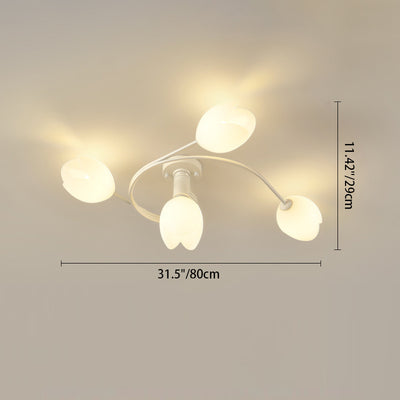 Contemporary Creative Branch Magnolia Flower Iron Plastic 4/6 Light Semi-Flush Mount Ceiling Light For Living Room