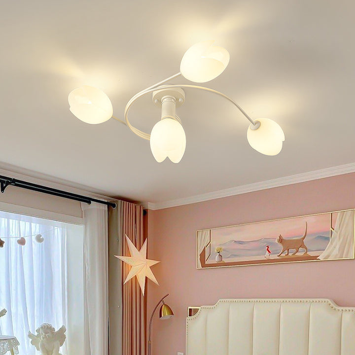 Contemporain Branche créative Magnolia Fleur Fer Plastique 4/6 Lumière Plafonnier Semi-encastré pour Salon 
