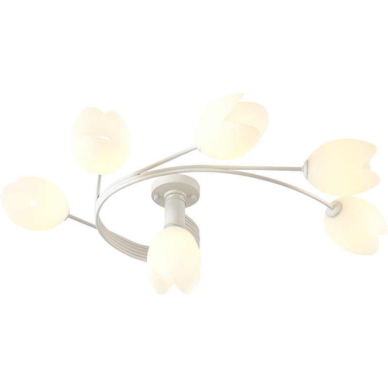 Contemporary Creative Branch Magnolia Flower Iron Plastic 4/6 Light Semi-Flush Mount Ceiling Light For Living Room