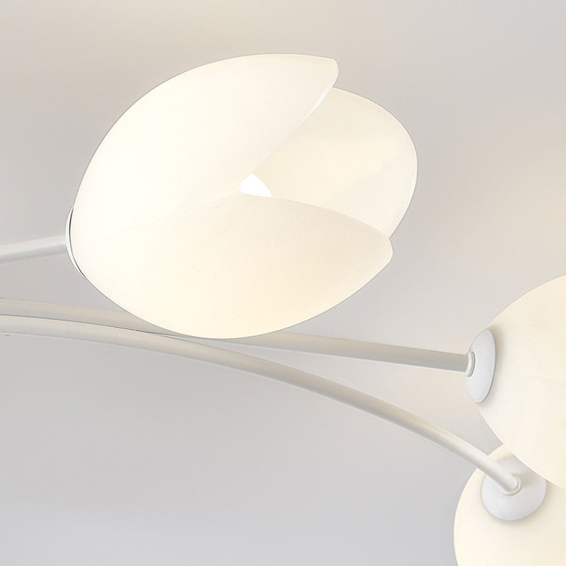 Contemporary Creative Branch Magnolia Flower Iron Plastic 4/6 Light Semi-Flush Mount Ceiling Light For Living Room