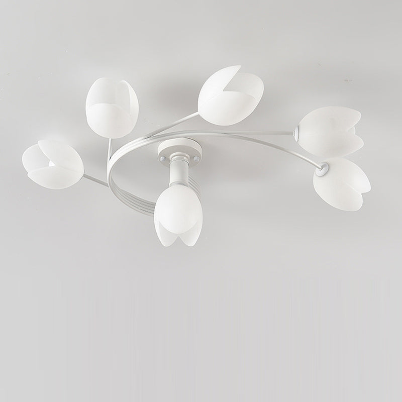 Contemporary Creative Branch Magnolia Flower Iron Plastic 4/6 Light Semi-Flush Mount Ceiling Light For Living Room