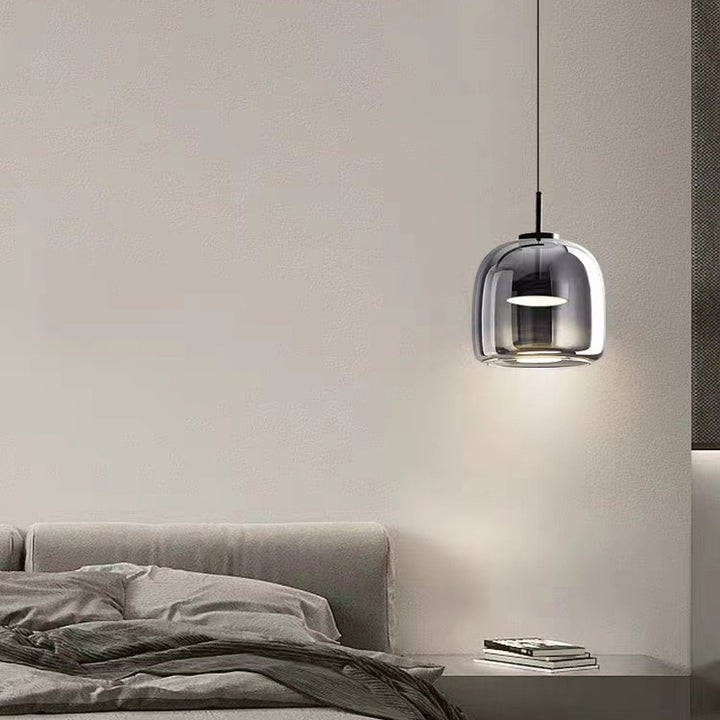Lustre suspendu moderne de luxe en cylindre de verre transparent avec LED en fer pour chambre 
