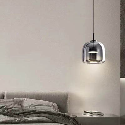 Lustre suspendu moderne de luxe en cylindre de verre transparent avec LED en fer pour chambre 