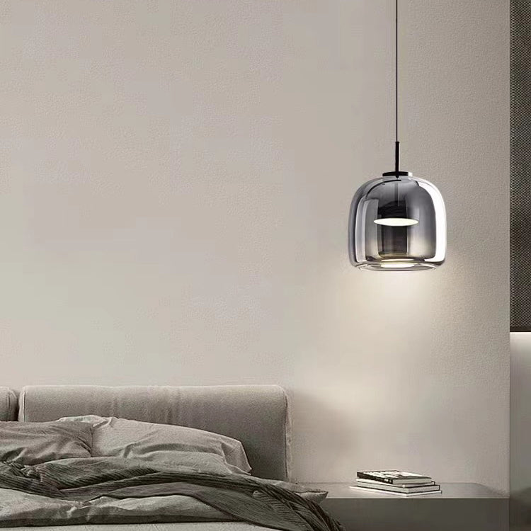 Lustre suspendu moderne de luxe en cylindre de verre transparent avec LED en fer pour chambre 