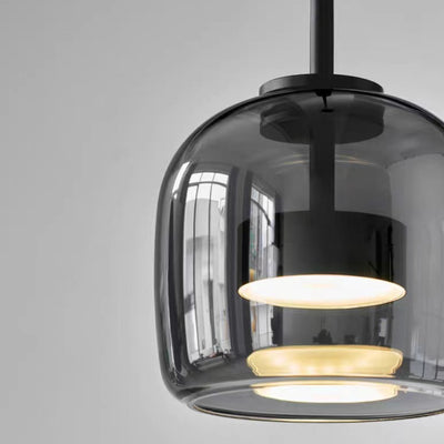 Lustre suspendu moderne de luxe en cylindre de verre transparent avec LED en fer pour chambre 
