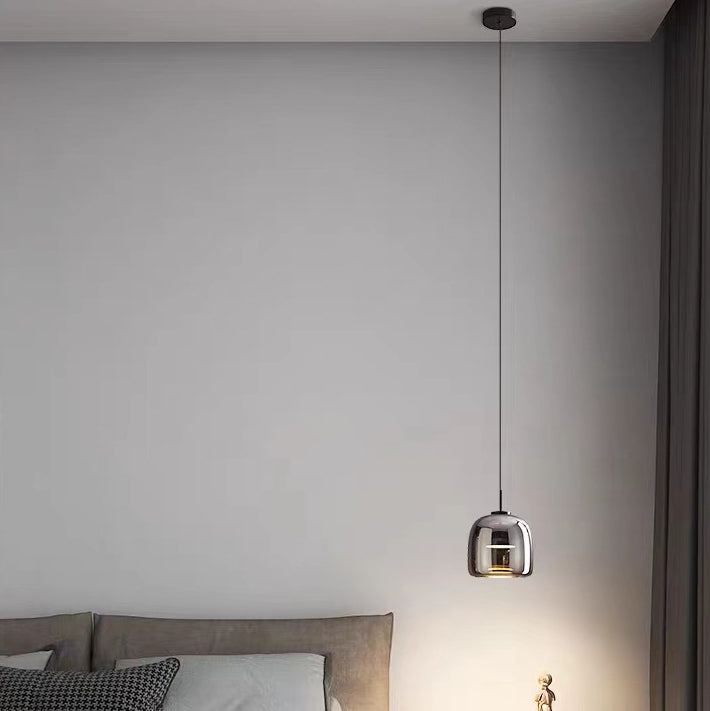 Lustre suspendu moderne de luxe en cylindre de verre transparent avec LED en fer pour chambre 