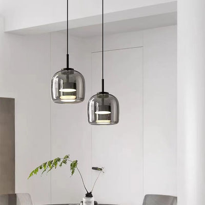 Lustre suspendu moderne de luxe en cylindre de verre transparent avec LED en fer pour chambre 