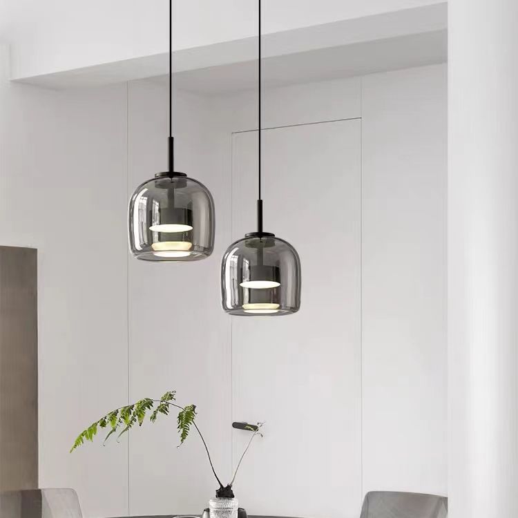 Lustre suspendu moderne de luxe en cylindre de verre transparent avec LED en fer pour chambre 