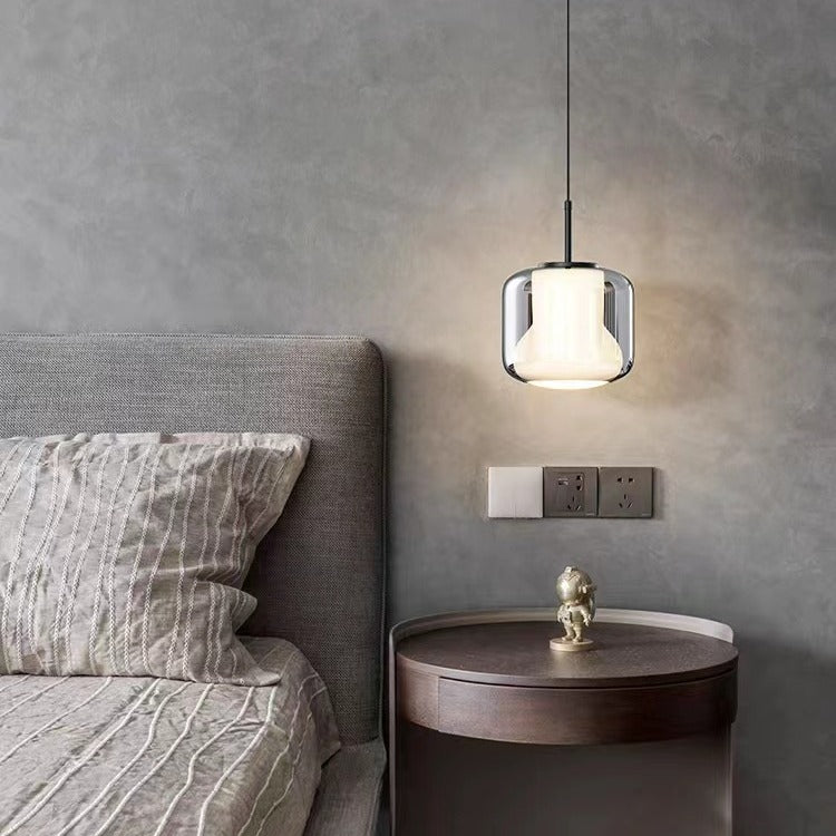 Lustre suspendu moderne de luxe en cylindre de verre transparent avec LED en fer pour chambre 