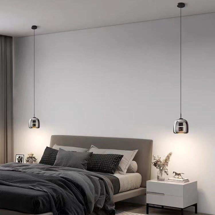 Lustre suspendu moderne de luxe en cylindre de verre transparent avec LED en fer pour chambre 
