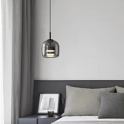 Lustre suspendu moderne de luxe en cylindre de verre transparent avec LED en fer pour chambre 