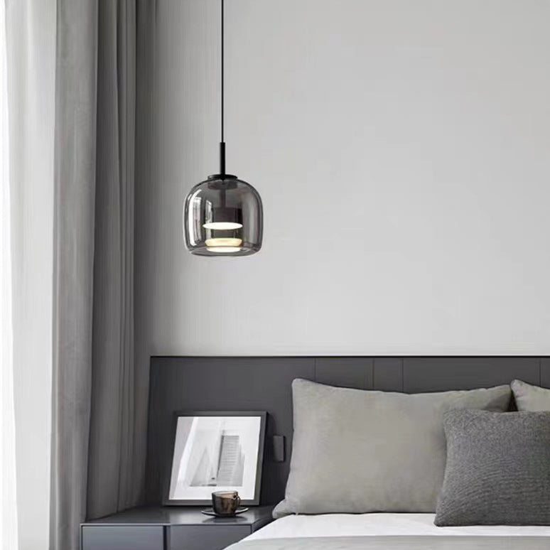 Lustre suspendu moderne de luxe en cylindre de verre transparent avec LED en fer pour chambre 