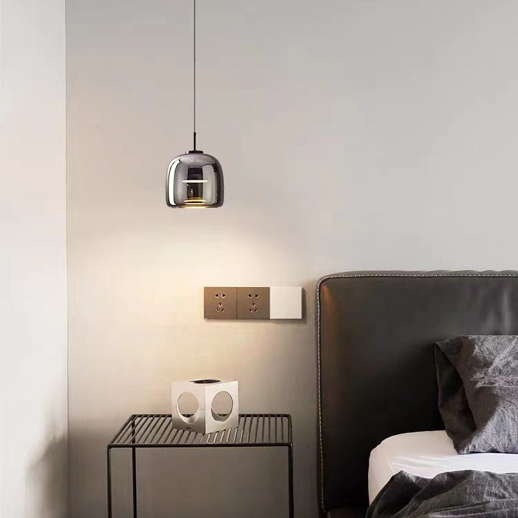 Lustre suspendu moderne de luxe en cylindre de verre transparent avec LED en fer pour chambre 