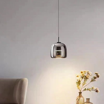 Lustre suspendu moderne de luxe en cylindre de verre transparent avec LED en fer pour chambre 