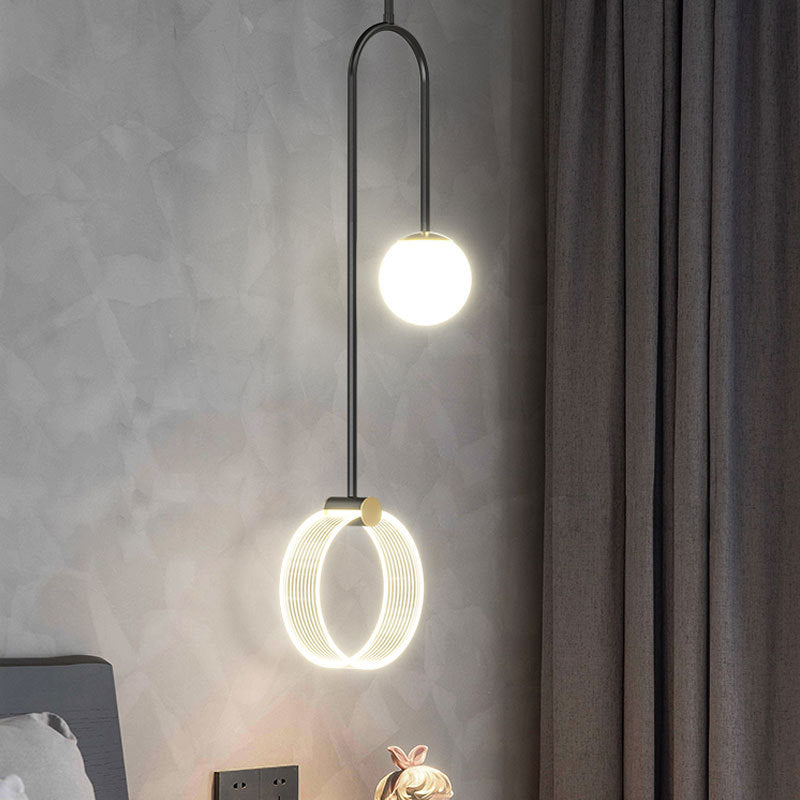 Lustre Pendentif LED Moderne en Fer de Luxe en Aluminium Acrylique Boule Cercle Fil Long Pour Chambre 