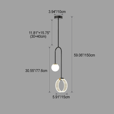 Lustre Pendentif LED Moderne en Fer de Luxe en Aluminium Acrylique Boule Cercle Fil Long Pour Chambre 