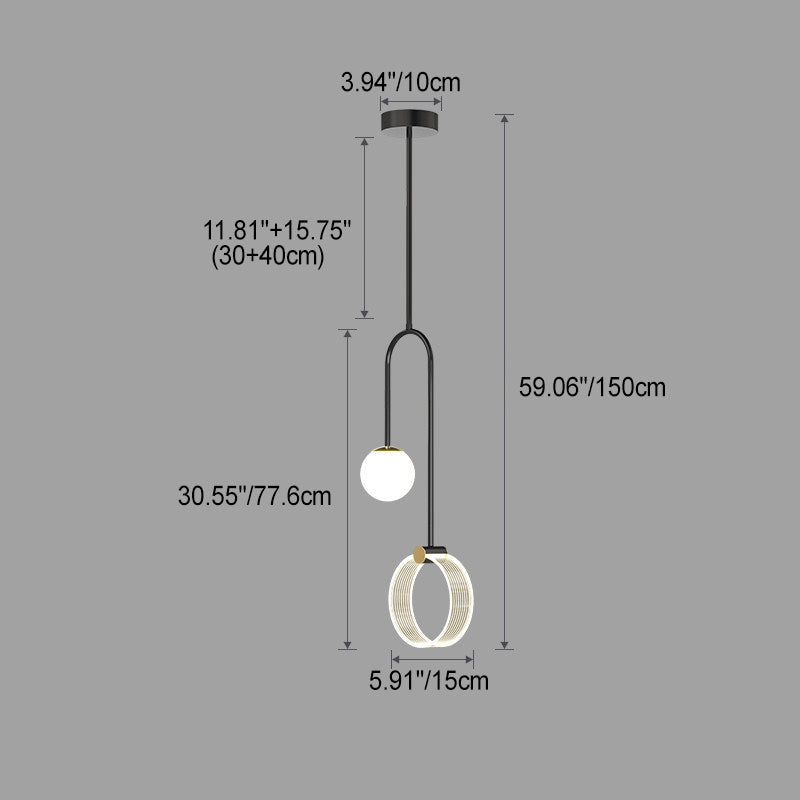 Lustre Pendentif LED Moderne en Fer de Luxe en Aluminium Acrylique Boule Cercle Fil Long Pour Chambre 