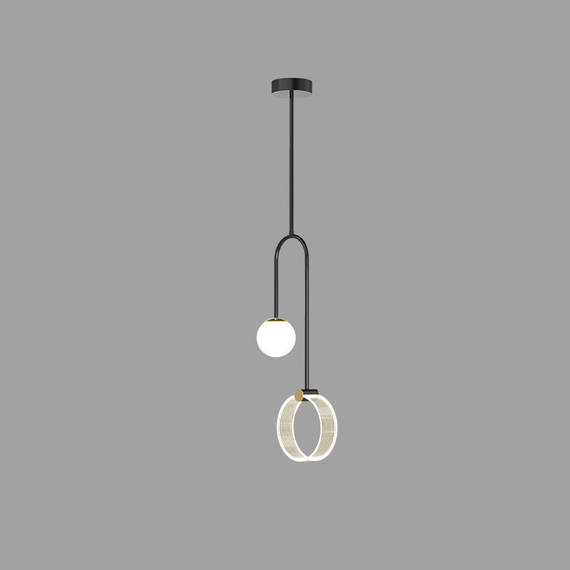 Lustre Pendentif LED Moderne en Fer de Luxe en Aluminium Acrylique Boule Cercle Fil Long Pour Chambre 