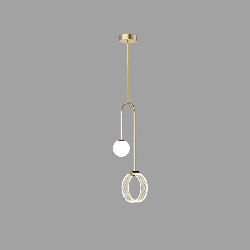 Lustre Pendentif LED Moderne en Fer de Luxe en Aluminium Acrylique Boule Cercle Fil Long Pour Chambre 
