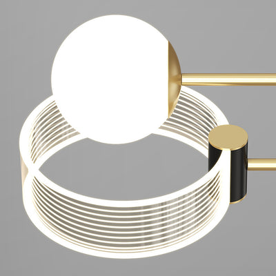 Lustre Pendentif LED Moderne en Fer de Luxe en Aluminium Acrylique Boule Cercle Fil Long Pour Chambre 