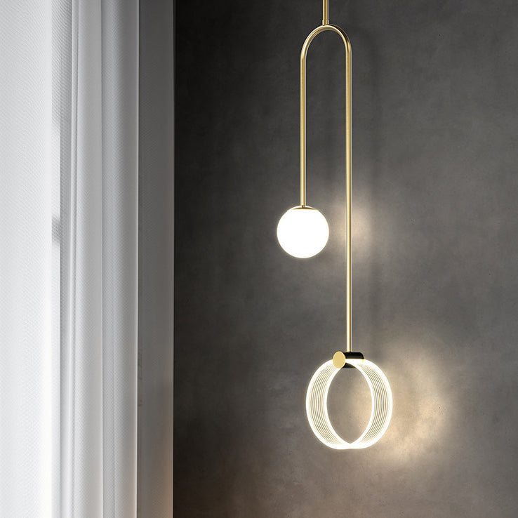 Lustre Pendentif LED Moderne en Fer de Luxe en Aluminium Acrylique Boule Cercle Fil Long Pour Chambre 