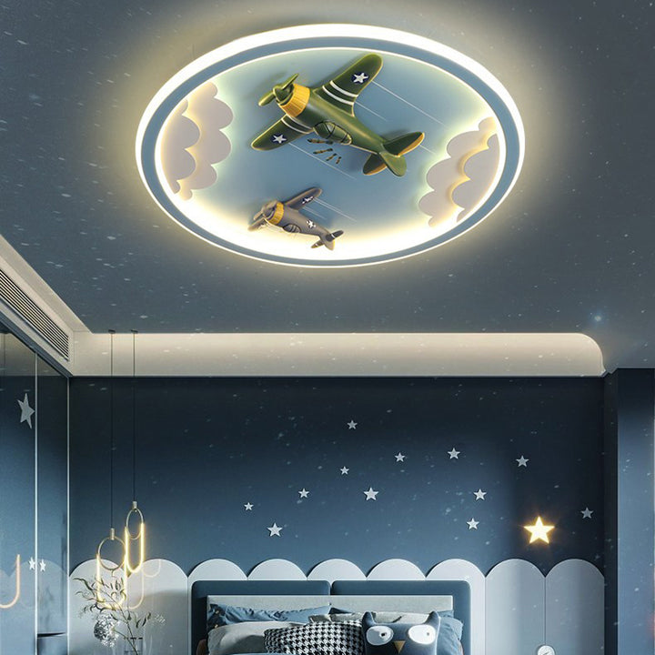 Zeitgenössische kreative Kinder Cartoon Flugzeug Einhorn Eisen Acrylharz LED Deckenleuchte für Schlafzimmer 