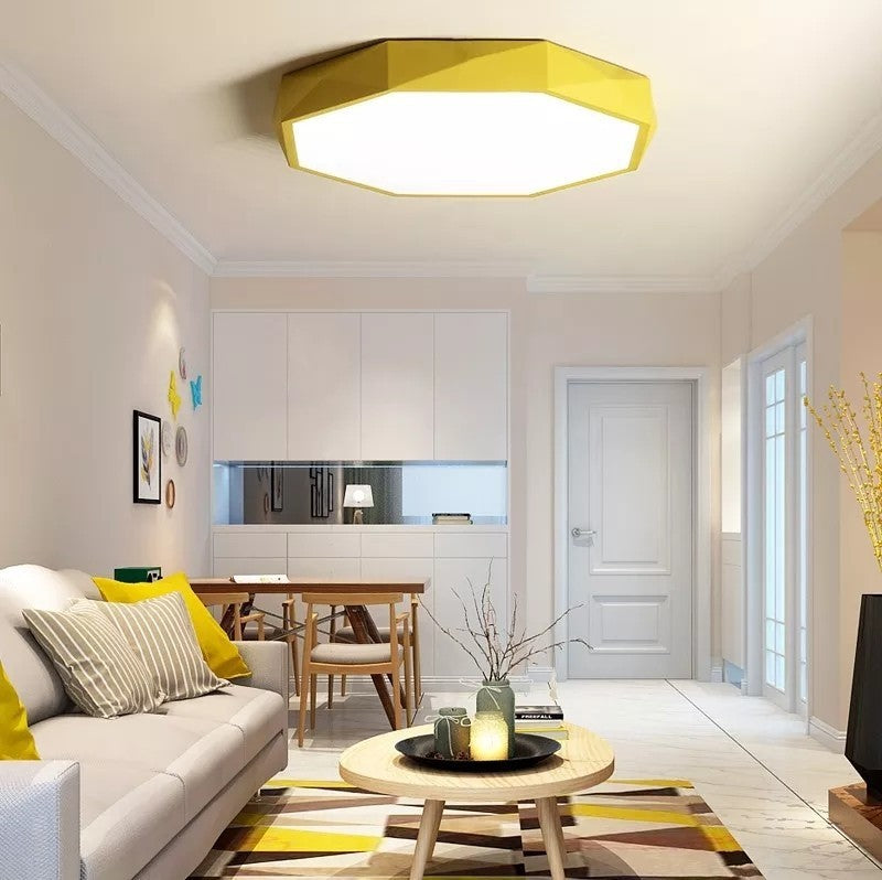 Plafonnier LED en forme ronde géométrique minimaliste moderne en fer et acrylique pour salon 