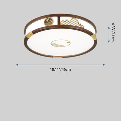 Traditionelle chinesische runde plissierte Eisen PVC LED Unterputz-Deckenleuchte für Wohnzimmer 