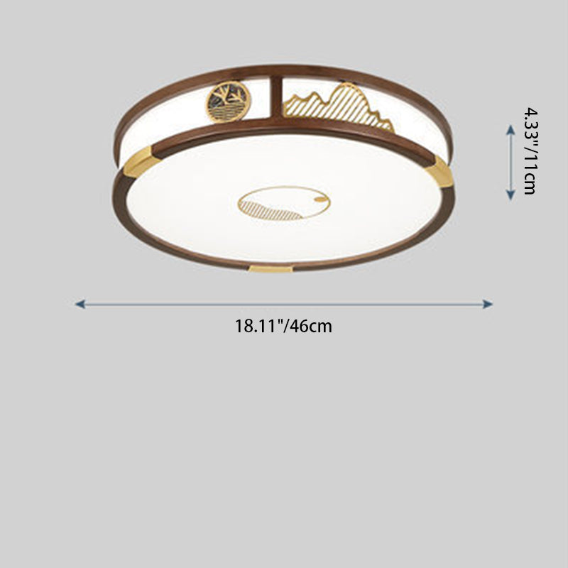 Traditionelle chinesische runde plissierte Eisen PVC LED Unterputz-Deckenleuchte für Wohnzimmer 