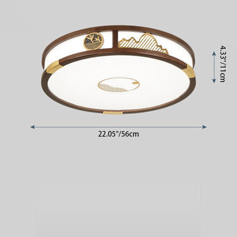 Traditionelle chinesische runde plissierte Eisen PVC LED Unterputz-Deckenleuchte für Wohnzimmer 